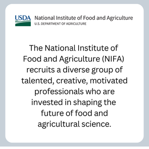 US Dept of Agriculture, Natl Institute of Food & Agriculture logo that links to Careers page